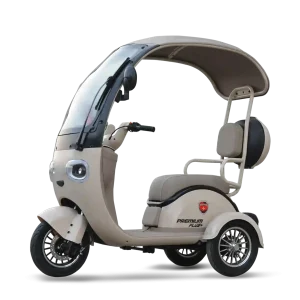 Metro Premium Plus electric bike in beige color featuring Lithium Iron Phosphate battery – EV bike in Pakistan.